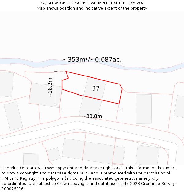 37, SLEWTON CRESCENT, WHIMPLE, EXETER, EX5 2QA: Plot and title map