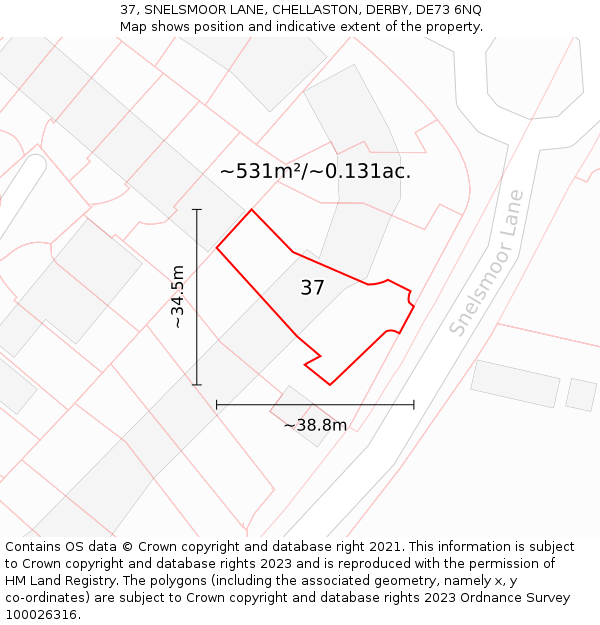 37, SNELSMOOR LANE, CHELLASTON, DERBY, DE73 6NQ: Plot and title map