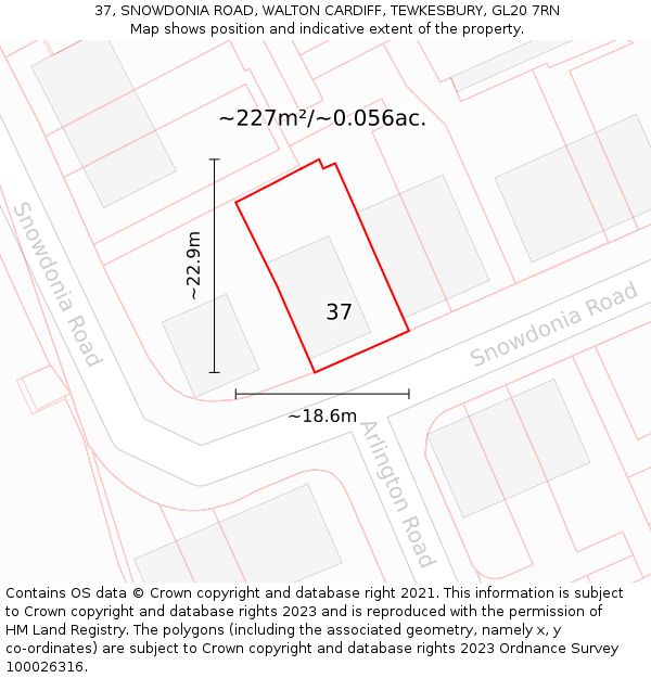 37, SNOWDONIA ROAD, WALTON CARDIFF, TEWKESBURY, GL20 7RN: Plot and title map