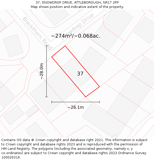 37, SNOWDROP DRIVE, ATTLEBOROUGH, NR17 2PP: Plot and title map