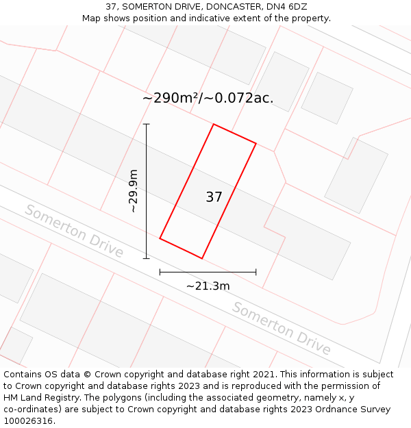 37, SOMERTON DRIVE, DONCASTER, DN4 6DZ: Plot and title map