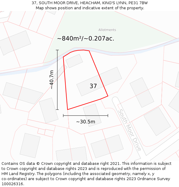 37, SOUTH MOOR DRIVE, HEACHAM, KING'S LYNN, PE31 7BW: Plot and title map