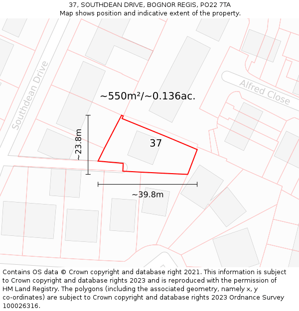 37, SOUTHDEAN DRIVE, BOGNOR REGIS, PO22 7TA: Plot and title map