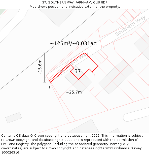 37, SOUTHERN WAY, FARNHAM, GU9 8DF: Plot and title map