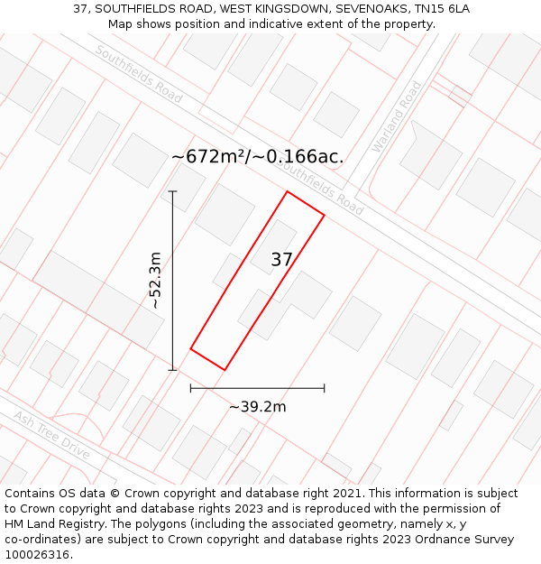37, SOUTHFIELDS ROAD, WEST KINGSDOWN, SEVENOAKS, TN15 6LA: Plot and title map