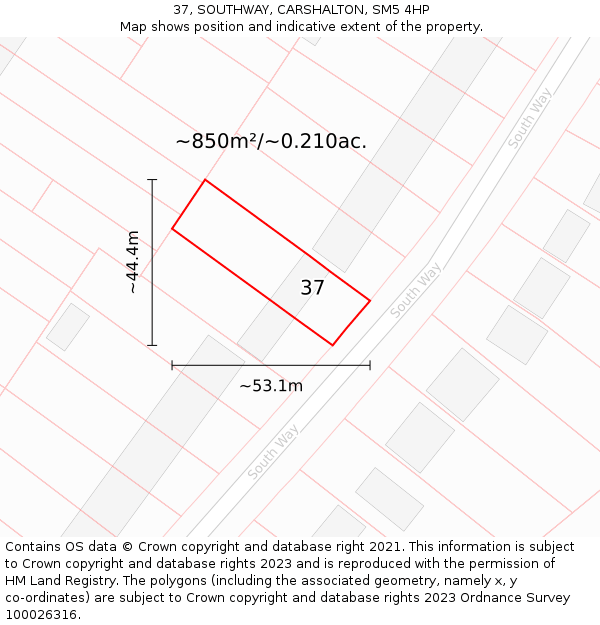 37, SOUTHWAY, CARSHALTON, SM5 4HP: Plot and title map