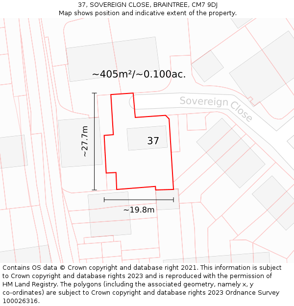 37, SOVEREIGN CLOSE, BRAINTREE, CM7 9DJ: Plot and title map
