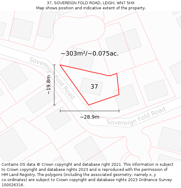 37, SOVEREIGN FOLD ROAD, LEIGH, WN7 5HX: Plot and title map