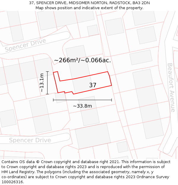 37, SPENCER DRIVE, MIDSOMER NORTON, RADSTOCK, BA3 2DN: Plot and title map