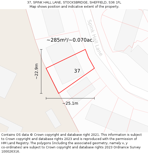 37, SPINK HALL LANE, STOCKSBRIDGE, SHEFFIELD, S36 1FL: Plot and title map