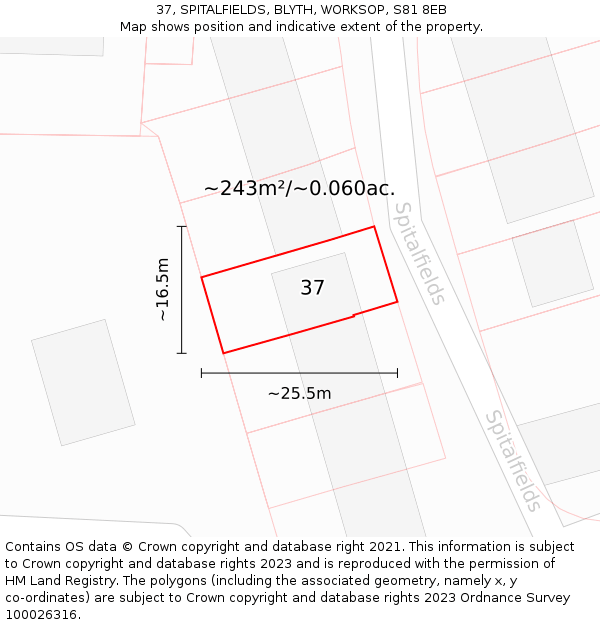 37, SPITALFIELDS, BLYTH, WORKSOP, S81 8EB: Plot and title map