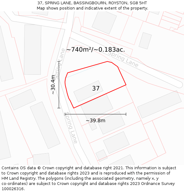37, SPRING LANE, BASSINGBOURN, ROYSTON, SG8 5HT: Plot and title map