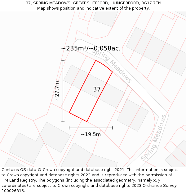 37, SPRING MEADOWS, GREAT SHEFFORD, HUNGERFORD, RG17 7EN: Plot and title map