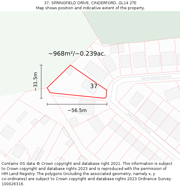 37, SPRINGFIELD DRIVE, CINDERFORD, GL14 2TE: Plot and title map