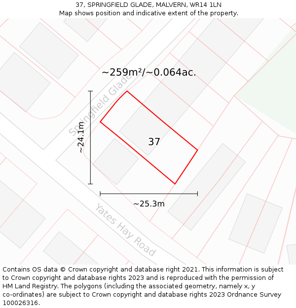 37, SPRINGFIELD GLADE, MALVERN, WR14 1LN: Plot and title map