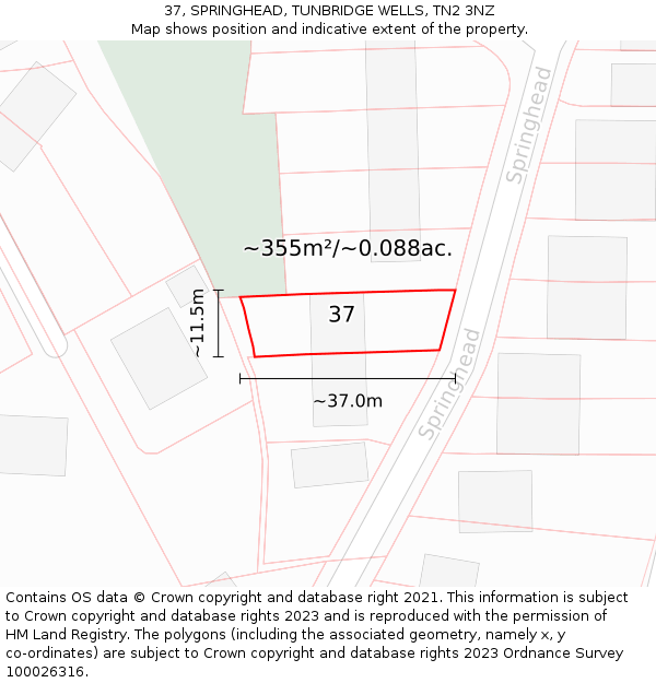 37, SPRINGHEAD, TUNBRIDGE WELLS, TN2 3NZ: Plot and title map