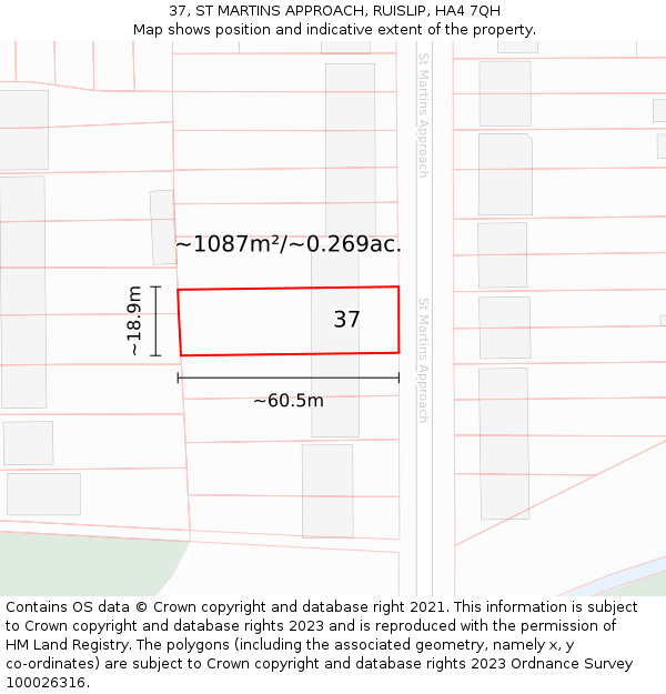 37, ST MARTINS APPROACH, RUISLIP, HA4 7QH: Plot and title map