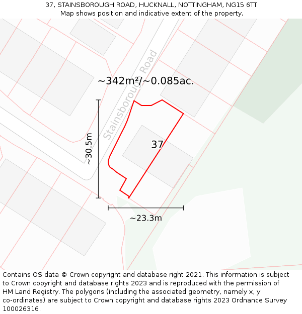 37, STAINSBOROUGH ROAD, HUCKNALL, NOTTINGHAM, NG15 6TT: Plot and title map