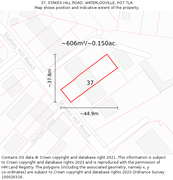 37, STAKES HILL ROAD, WATERLOOVILLE, PO7 7LA: Plot and title map