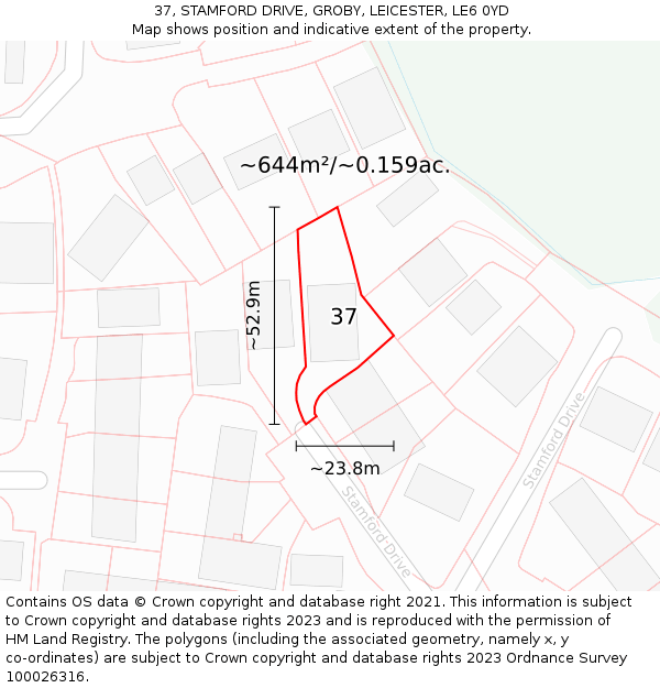 37, STAMFORD DRIVE, GROBY, LEICESTER, LE6 0YD: Plot and title map