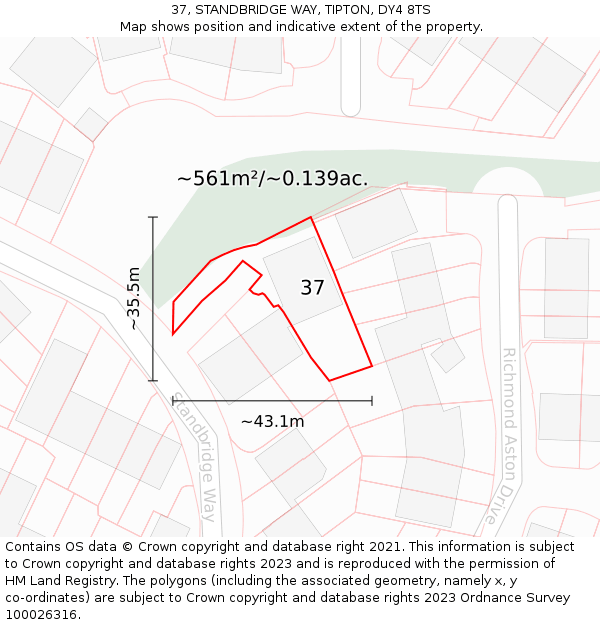 37, STANDBRIDGE WAY, TIPTON, DY4 8TS: Plot and title map