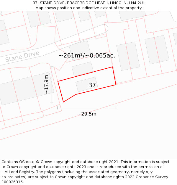 37, STANE DRIVE, BRACEBRIDGE HEATH, LINCOLN, LN4 2UL: Plot and title map