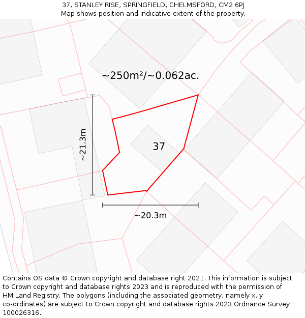 37, STANLEY RISE, SPRINGFIELD, CHELMSFORD, CM2 6PJ: Plot and title map