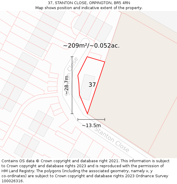37, STANTON CLOSE, ORPINGTON, BR5 4RN: Plot and title map