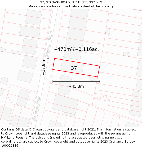 37, STANWAY ROAD, BENFLEET, SS7 5UX: Plot and title map