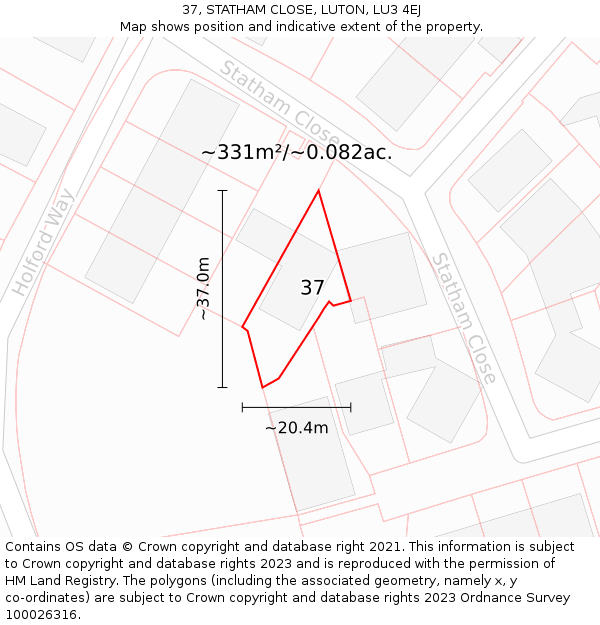 37, STATHAM CLOSE, LUTON, LU3 4EJ: Plot and title map