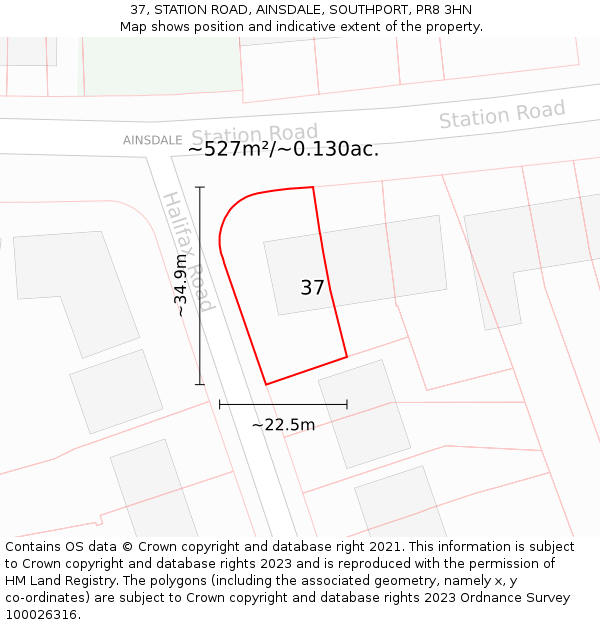 37, STATION ROAD, AINSDALE, SOUTHPORT, PR8 3HN: Plot and title map