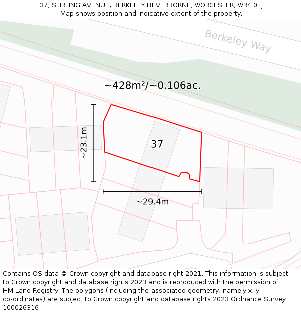 37, STIRLING AVENUE, BERKELEY BEVERBORNE, WORCESTER, WR4 0EJ: Plot and title map