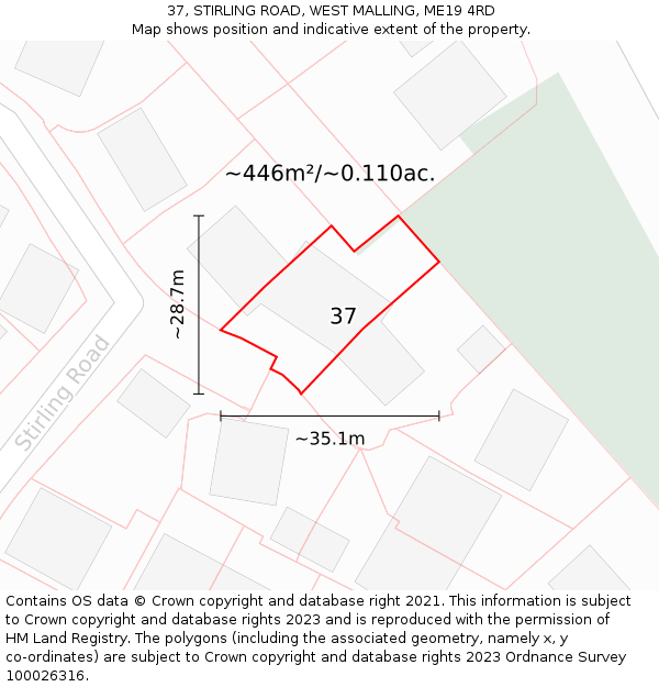 37, STIRLING ROAD, WEST MALLING, ME19 4RD: Plot and title map