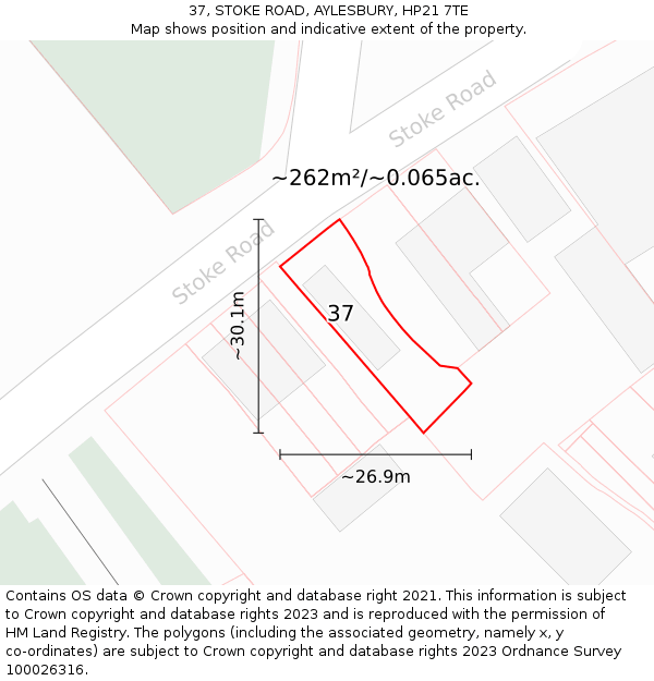 37, STOKE ROAD, AYLESBURY, HP21 7TE: Plot and title map