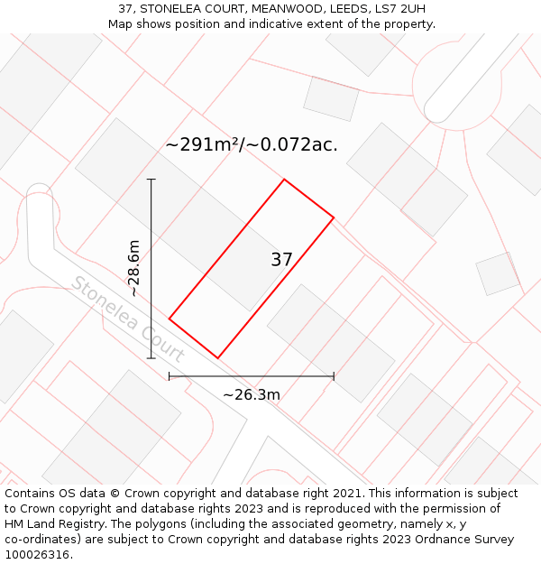 37, STONELEA COURT, MEANWOOD, LEEDS, LS7 2UH: Plot and title map