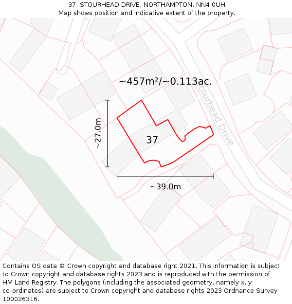 37, STOURHEAD DRIVE, NORTHAMPTON, NN4 0UH: Plot and title map