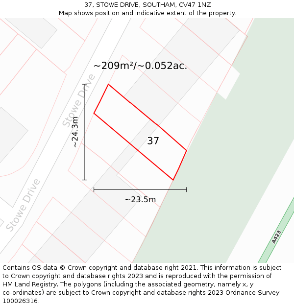 37, STOWE DRIVE, SOUTHAM, CV47 1NZ: Plot and title map