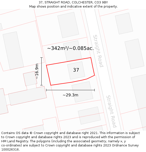 37, STRAIGHT ROAD, COLCHESTER, CO3 9BY: Plot and title map