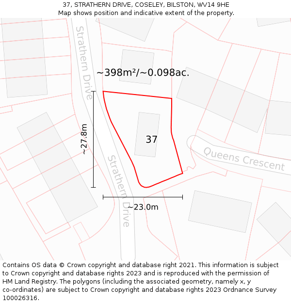37, STRATHERN DRIVE, COSELEY, BILSTON, WV14 9HE: Plot and title map
