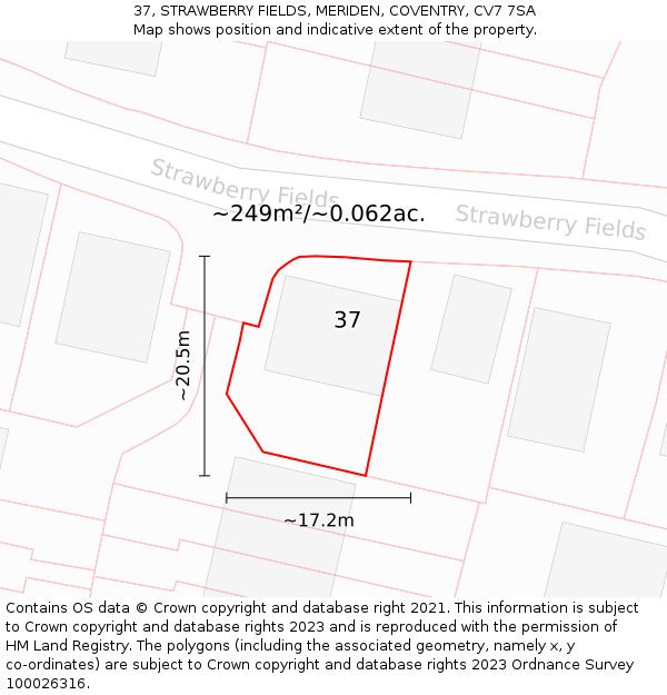 37, STRAWBERRY FIELDS, MERIDEN, COVENTRY, CV7 7SA: Plot and title map