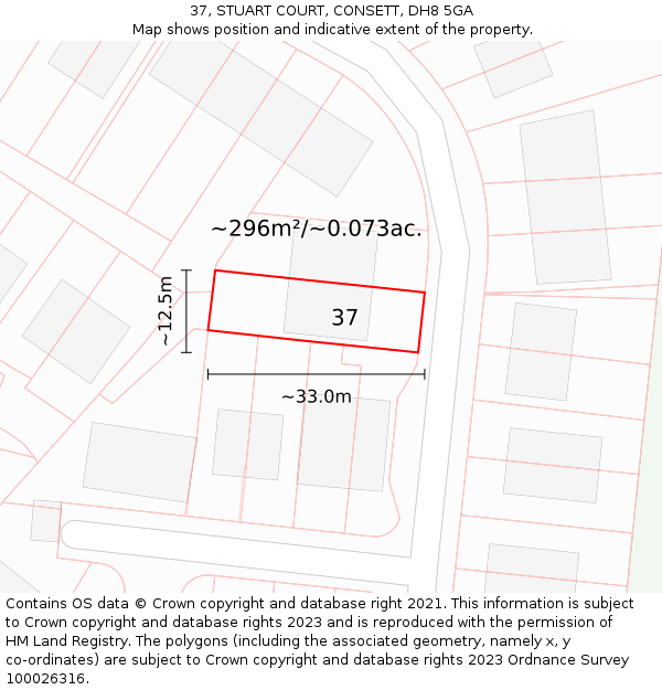 37, STUART COURT, CONSETT, DH8 5GA: Plot and title map