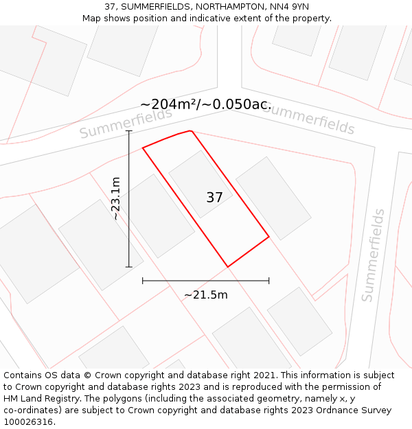 37, SUMMERFIELDS, NORTHAMPTON, NN4 9YN: Plot and title map