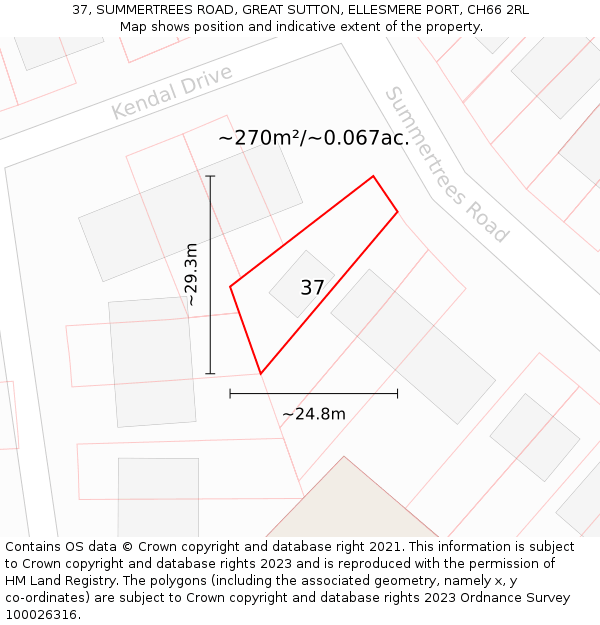37, SUMMERTREES ROAD, GREAT SUTTON, ELLESMERE PORT, CH66 2RL: Plot and title map