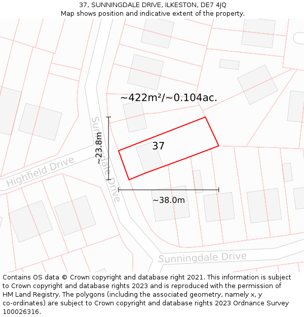 37, SUNNINGDALE DRIVE, ILKESTON, DE7 4JQ: Plot and title map