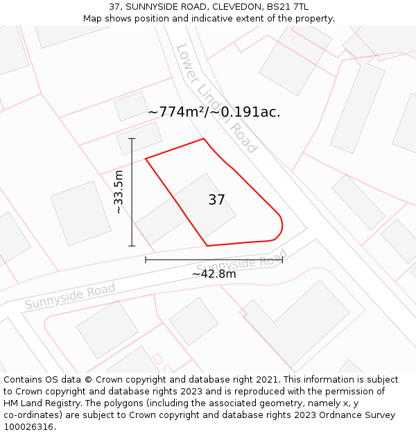 37, SUNNYSIDE ROAD, CLEVEDON, BS21 7TL: Plot and title map