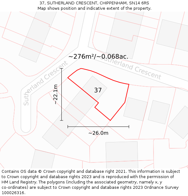 37, SUTHERLAND CRESCENT, CHIPPENHAM, SN14 6RS: Plot and title map