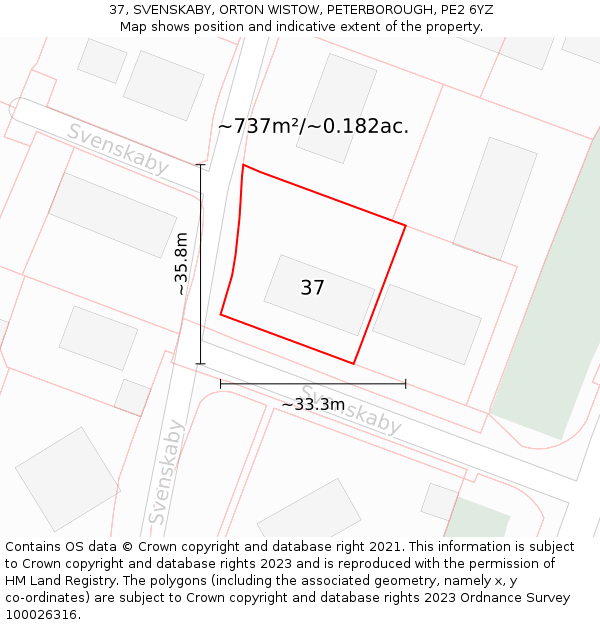 37, SVENSKABY, ORTON WISTOW, PETERBOROUGH, PE2 6YZ: Plot and title map
