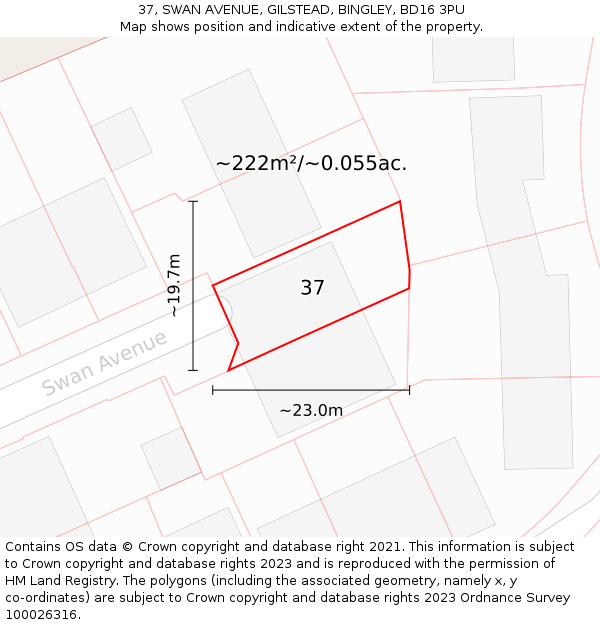 37, SWAN AVENUE, GILSTEAD, BINGLEY, BD16 3PU: Plot and title map