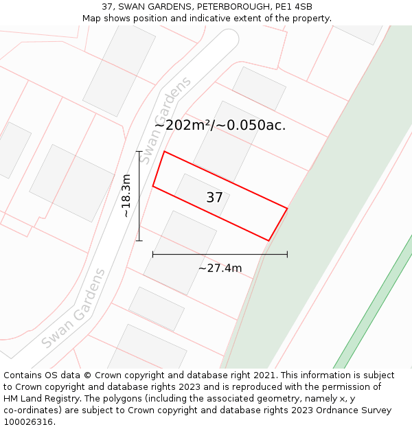 37, SWAN GARDENS, PETERBOROUGH, PE1 4SB: Plot and title map