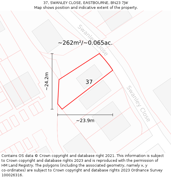 37, SWANLEY CLOSE, EASTBOURNE, BN23 7JW: Plot and title map